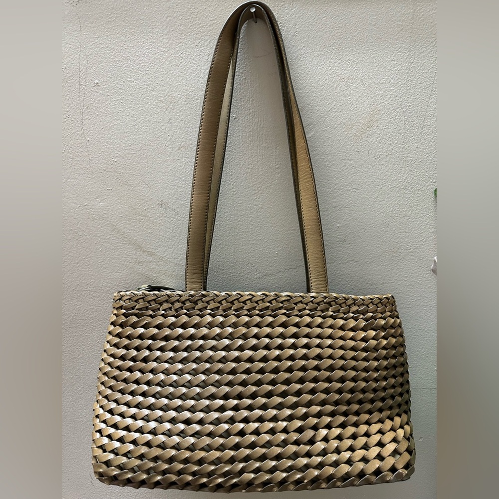 Fossil Tan Leather Woven Shoulder Bag